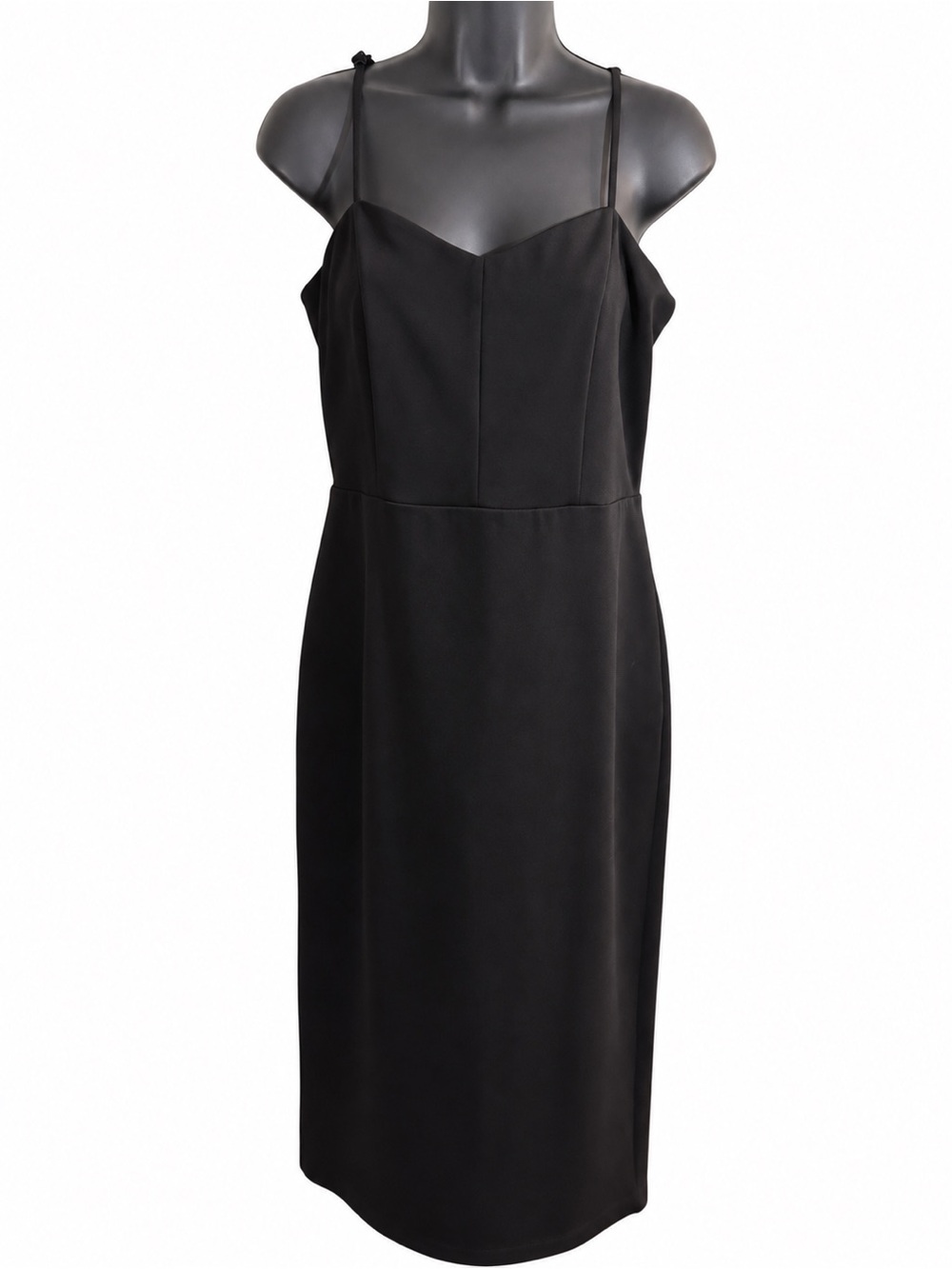 nine britton Black Midi knit Dress with Thin Straps